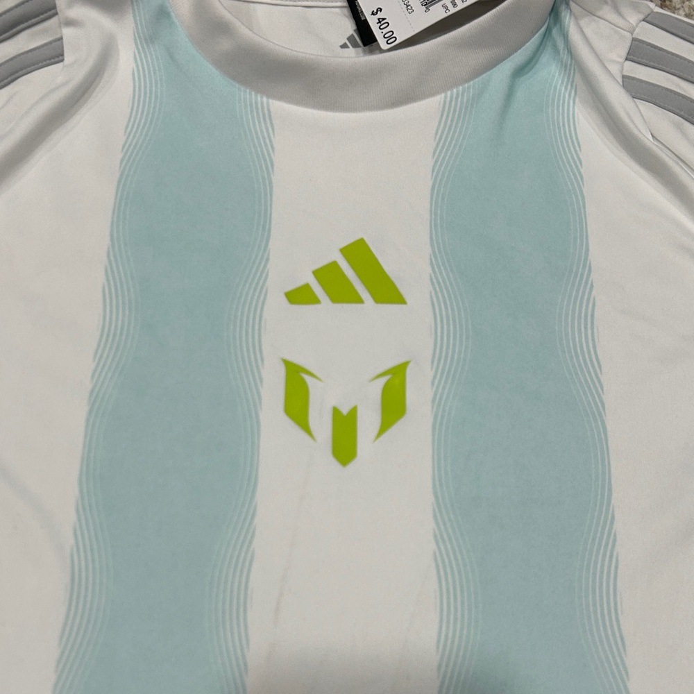 Adidas Messi Training Jersey Kids White Blue JI5460 Size M 11-12Y Soccer Shirt - Picture 2 of 6